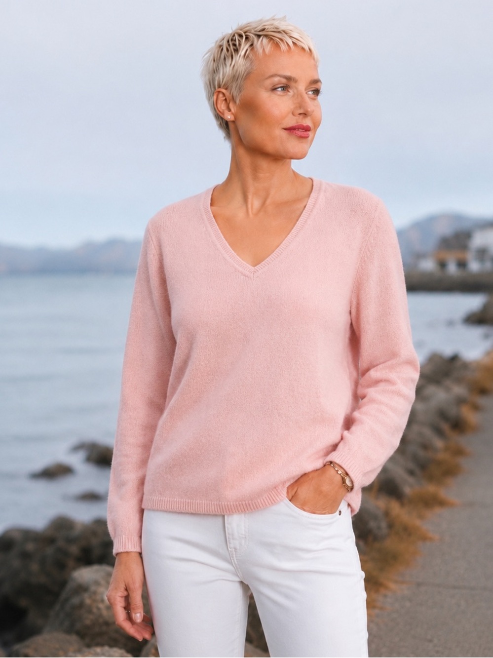 Charter Club Luxury Collection 100% Cashmere Pink V-Neck Sweater M